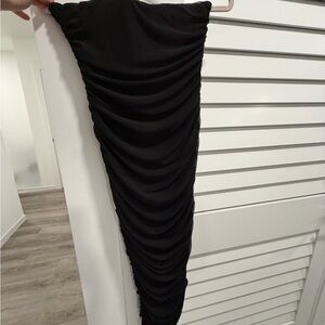 Elegant Black Ruched Strap Less Dress